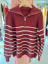 Heavy Knitted Collar Zip Stripes Pullover